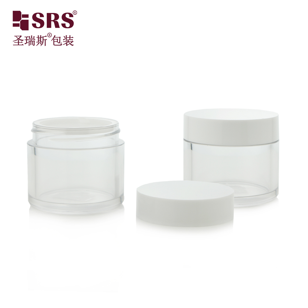 SRS Factory Eco-friendly Empty Plastic Cosmetic Skincare Packaging 15g~ 300g Mask Cream PET Jar With Disc