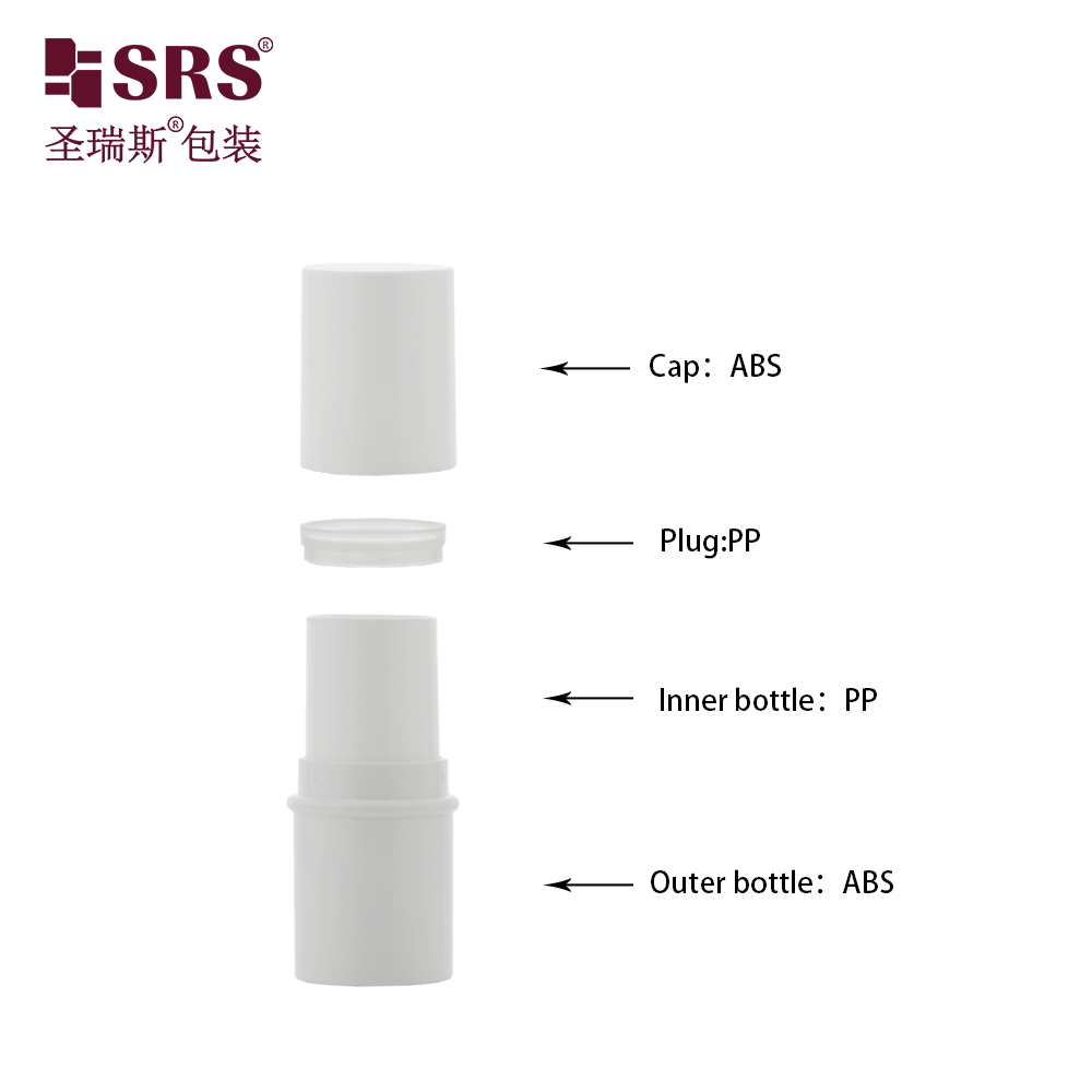 Empty ABS Plastic 6ml Stick Deodorant Container Round Shape Glossy White Twist Up Deodorant Tubes