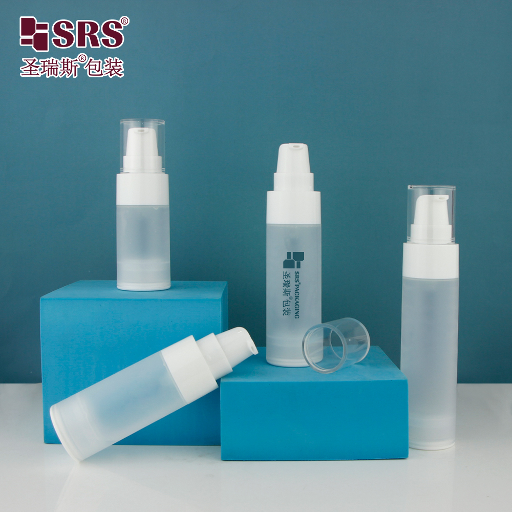 Empty Airless Serum Bottle 20ml 30ml 40ml 50ml Transparent Frosted PP Plastic Round Shape Packaging