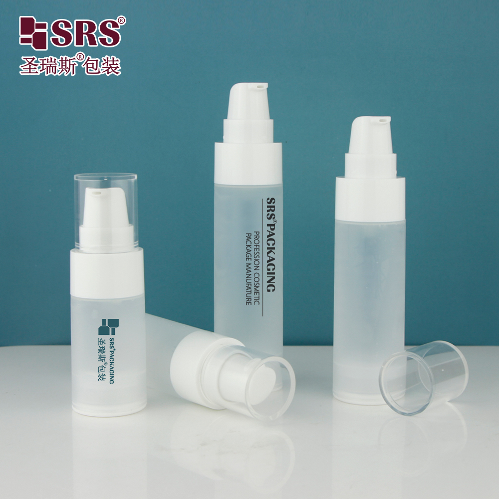 Empty Airless Serum Bottle 20ml 30ml 40ml 50ml Transparent Frosted PP Plastic Round Shape Packaging