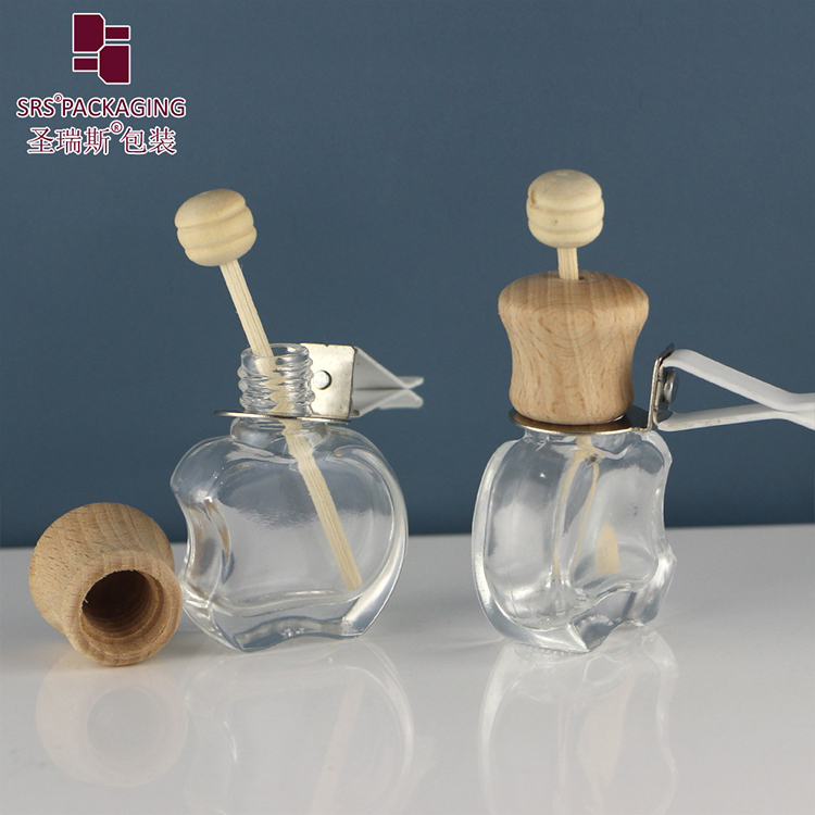 10ml 1/3oz clear glass wooden cap fragrance container hanging car diffuser perfume bottle