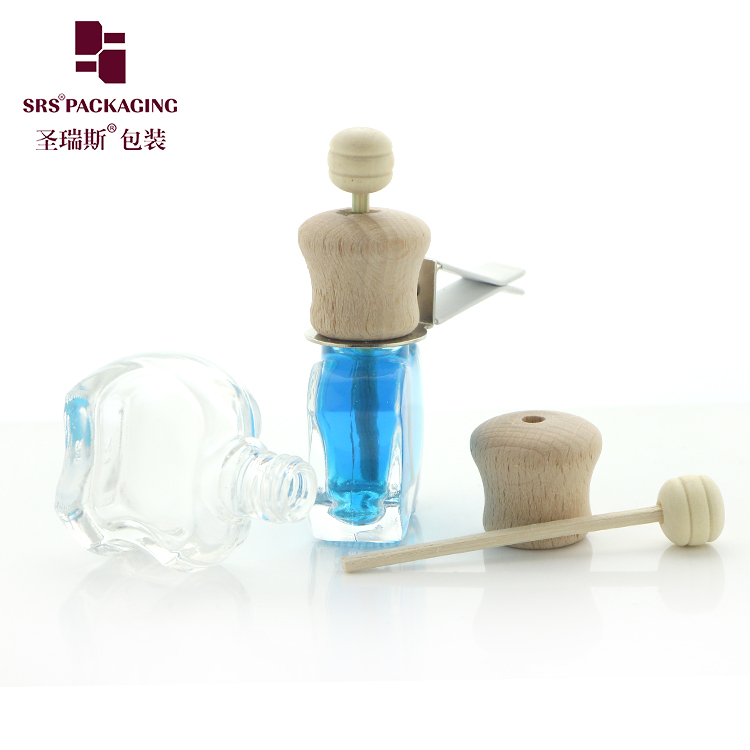 10ml 1/3oz clear glass wooden cap fragrance container hanging car diffuser perfume bottle