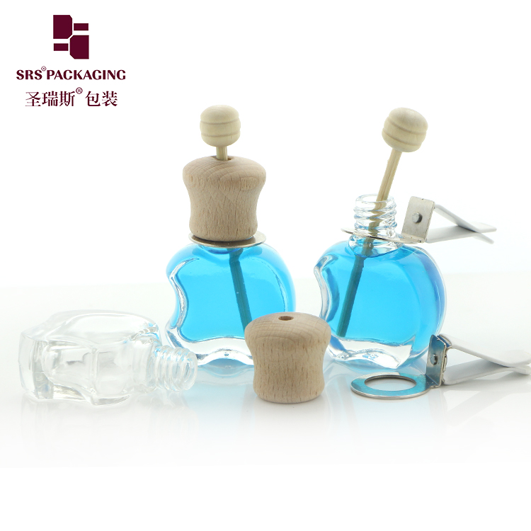 10ml 1/3oz clear glass wooden cap fragrance container hanging car diffuser perfume bottle