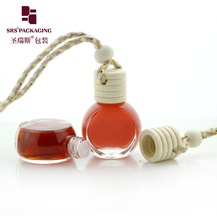 Wholesale 8ml Mini Empty Car Diffuser Bottle Car Perfume Container with Hanging Wooden Lid