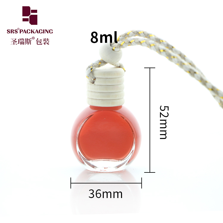 Wholesale 8ml Mini Empty Car Diffuser Bottle Car Perfume Container with Hanging Wooden Lid