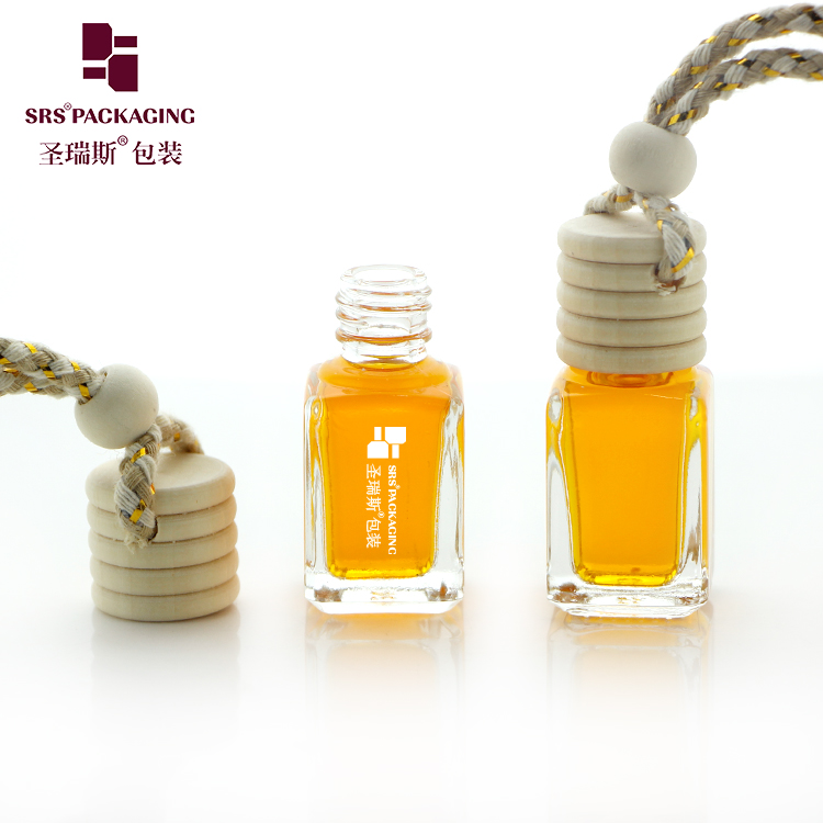 Empty glass car fragrance bottle 5ml perfumes square clear fragrance container with wooden cap