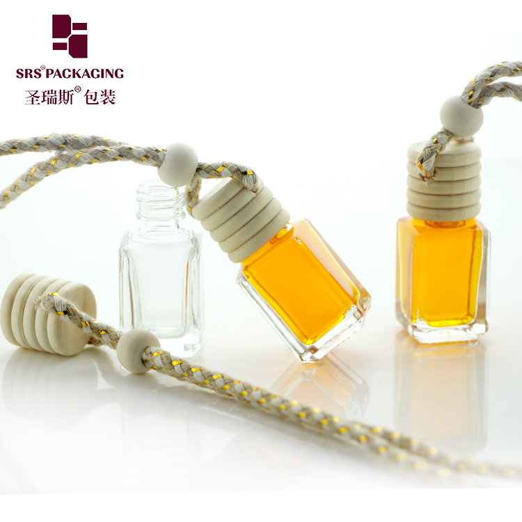 Empty glass car fragrance bottle 5ml perfumes square clear fragrance container with wooden cap