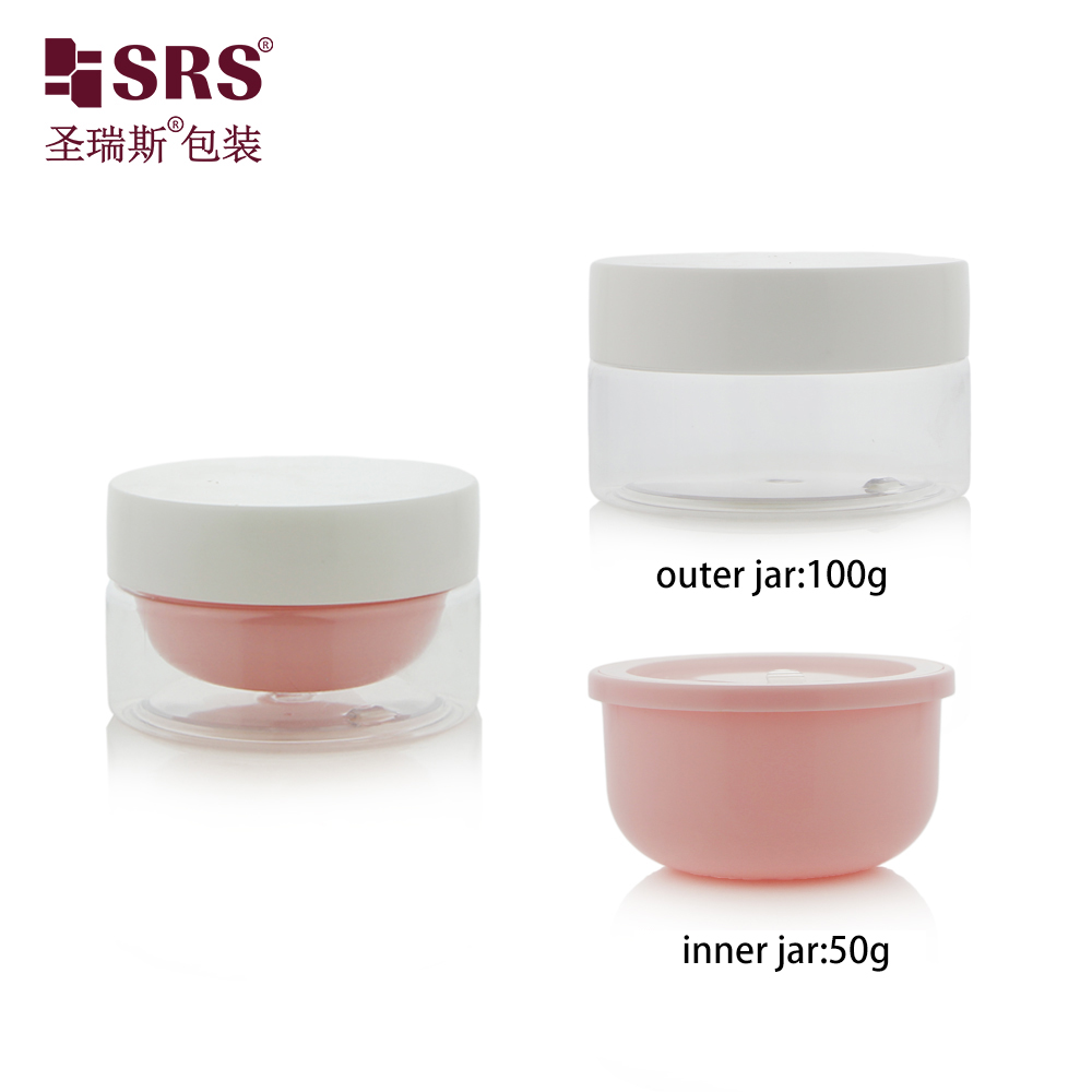 50g 80g 100g 150g 300g Plastic Empty Double Wall Customization Color PET Cosmetic Jars