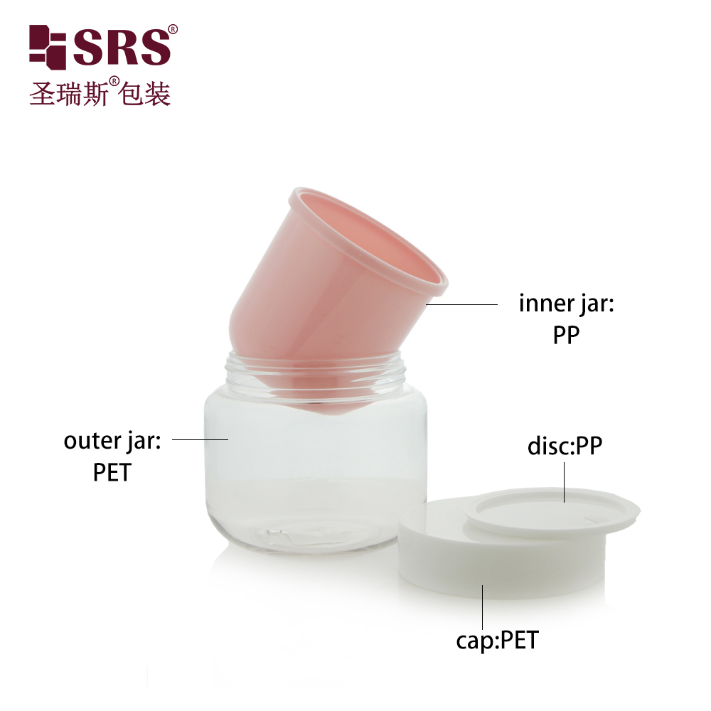 Luxury Pink Transparent Empty PET Plastic Double Wall Face Cream Container 120g 300g Cosmetic Jars