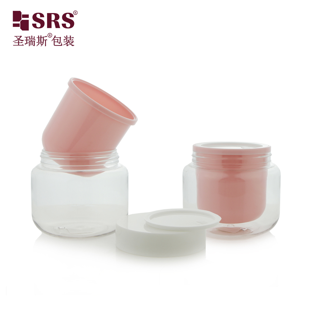 Luxury Pink Transparent Empty PET Plastic Double Wall Face Cream Container 120g 300g Cosmetic Jars