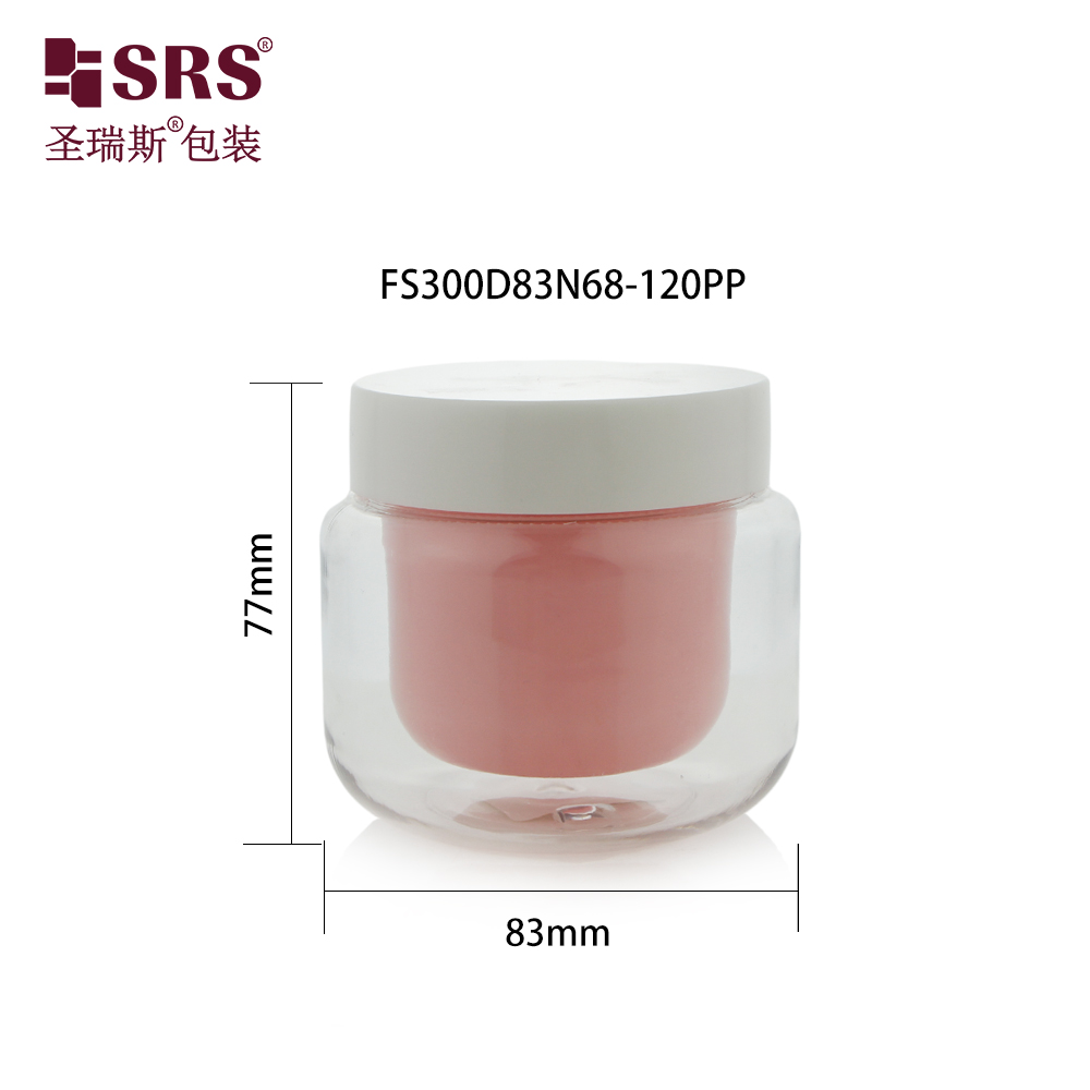 Luxury Pink Transparent Empty PET Plastic Double Wall Face Cream Container 120g 300g Cosmetic Jars