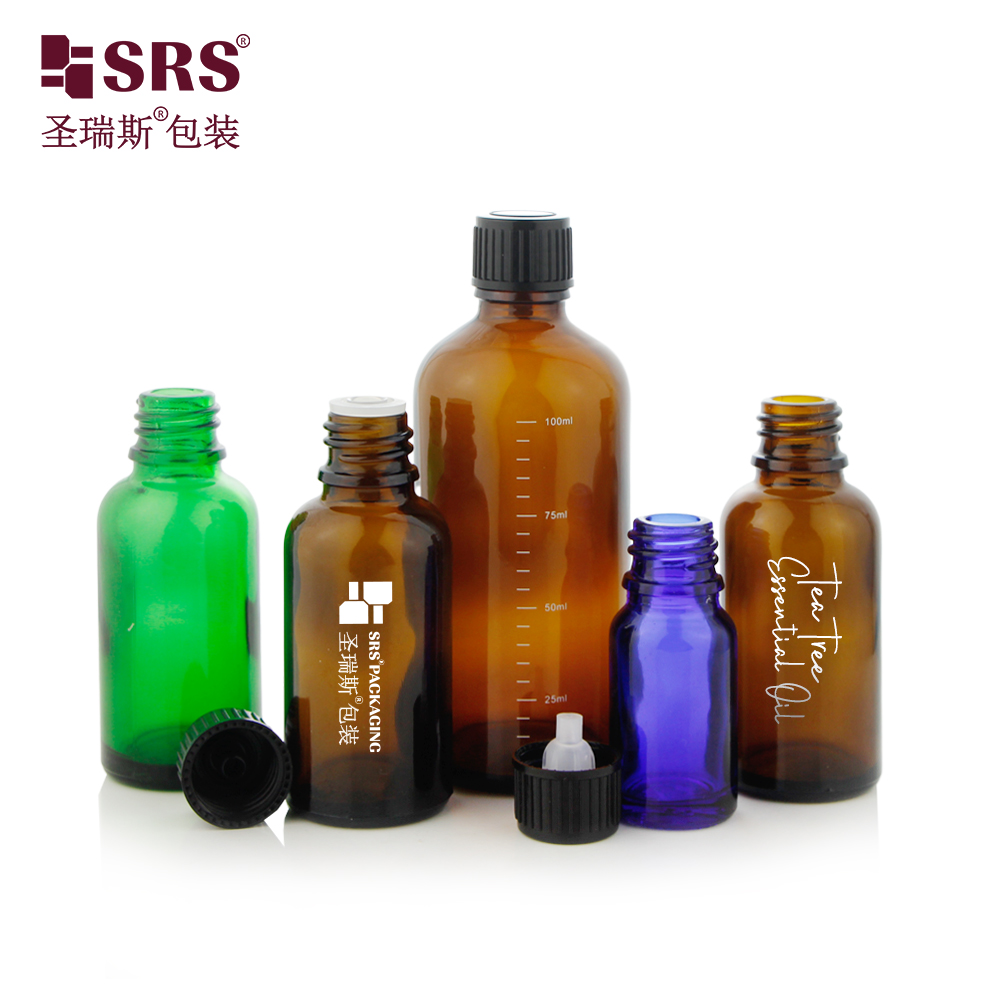 Empty Transparent Blue Green Semi-transparent Color Glass Bottles With Screw Cap Essential Oil Bottle