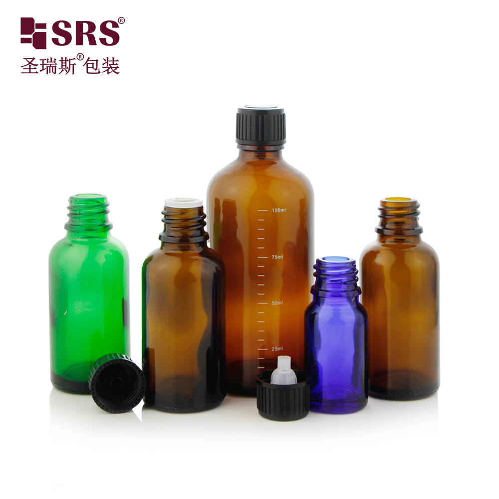 Empty Transparent Blue Green Semi-transparent Color Glass Bottles With Screw Cap Essential Oil Bottle