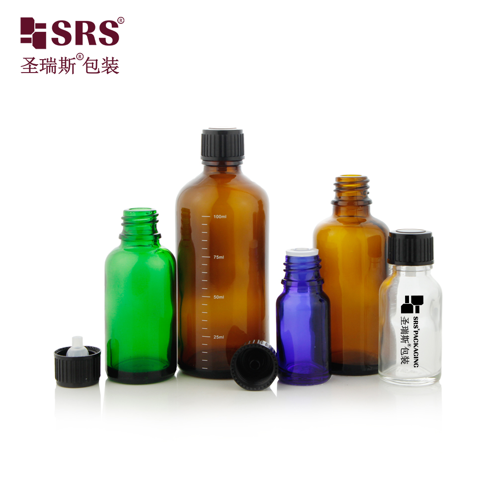 Empty Transparent Blue Green Semi-transparent Color Glass Bottles With Screw Cap Essential Oil Bottle