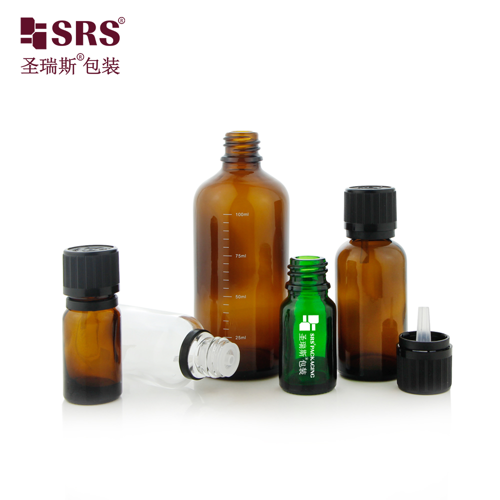 Aromatherapy Glass Bottle 5ml 10ml 15ml 20ml 30ml 50ml 100ml Empty Essential Oil Bottle with Tamper Evident Child Proof Cap
