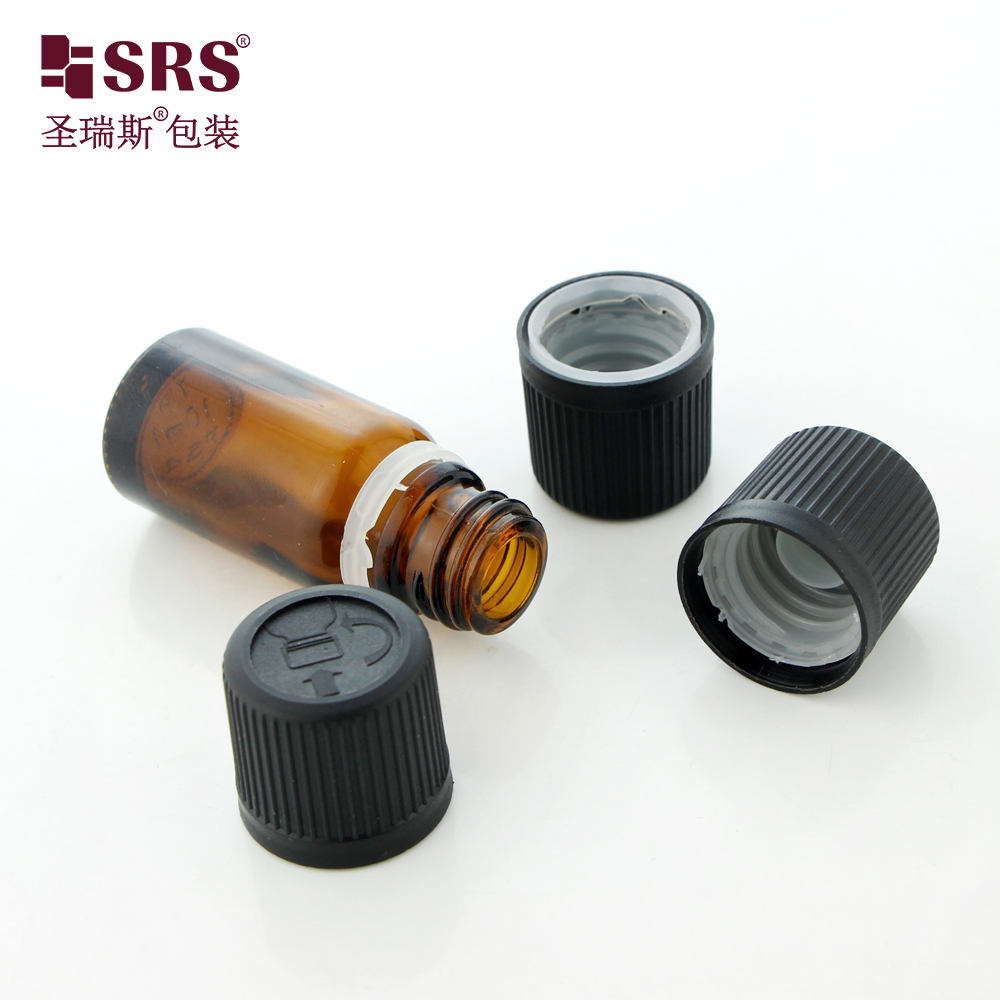 Screw Type Injection Black Color Child Proof Cap Glass Bottles Essential Oil Bottle 50ml