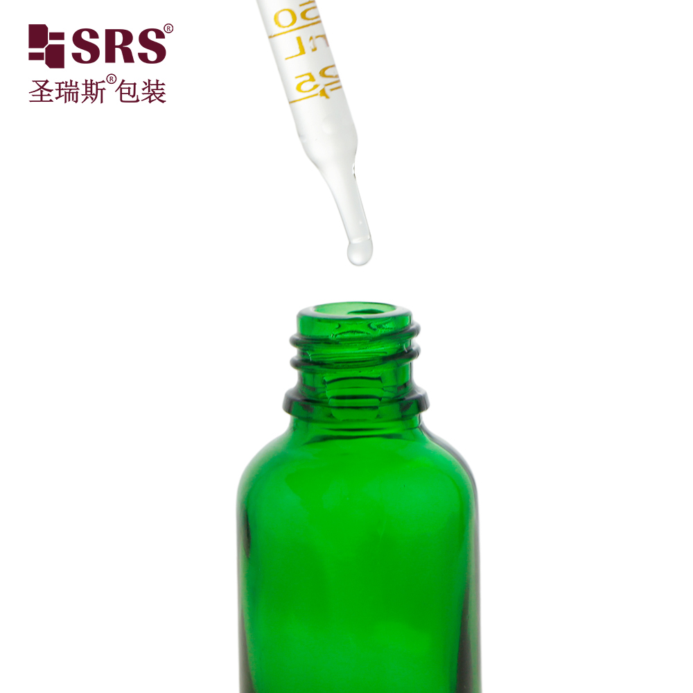 SRS Lace Ribbed General Cap Seven Capacity Clear Amber Blue Green Color Essential Oil Glass Dropper Bottle