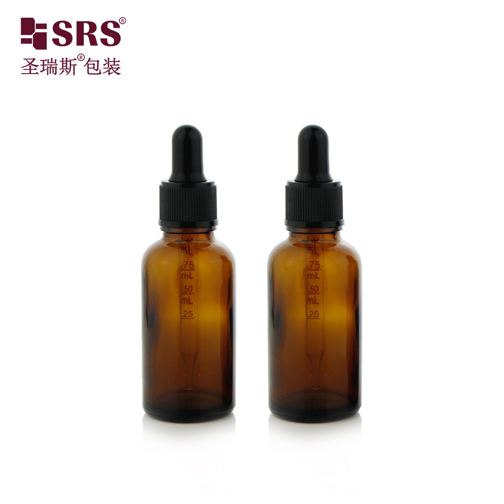 SRS Lace Ribbed General Cap Seven Capacity Clear Amber Blue Green Color Essential Oil Glass Dropper Bottle