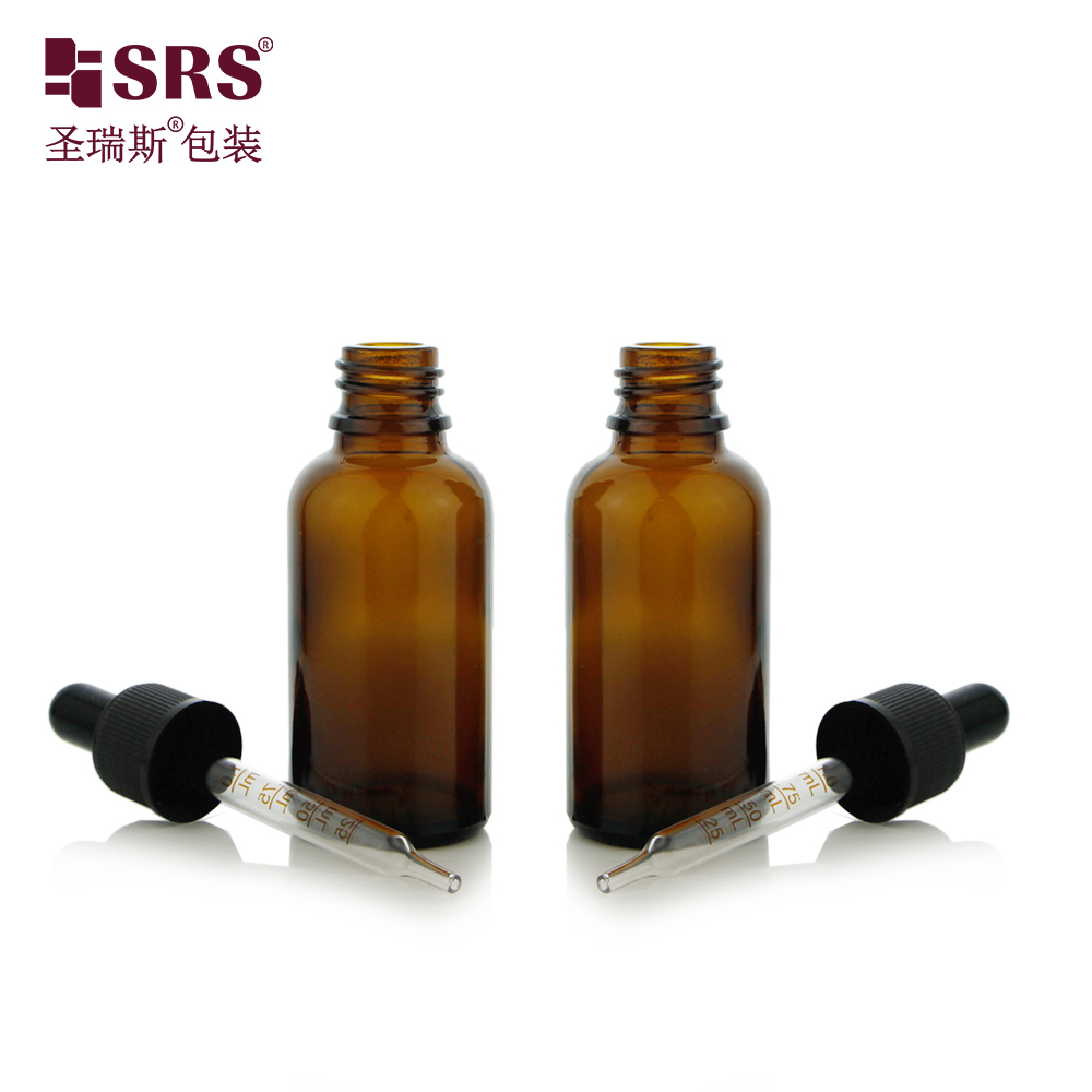 SRS Lace Ribbed General Cap Seven Capacity Clear Amber Blue Green Color Essential Oil Glass Dropper Bottle