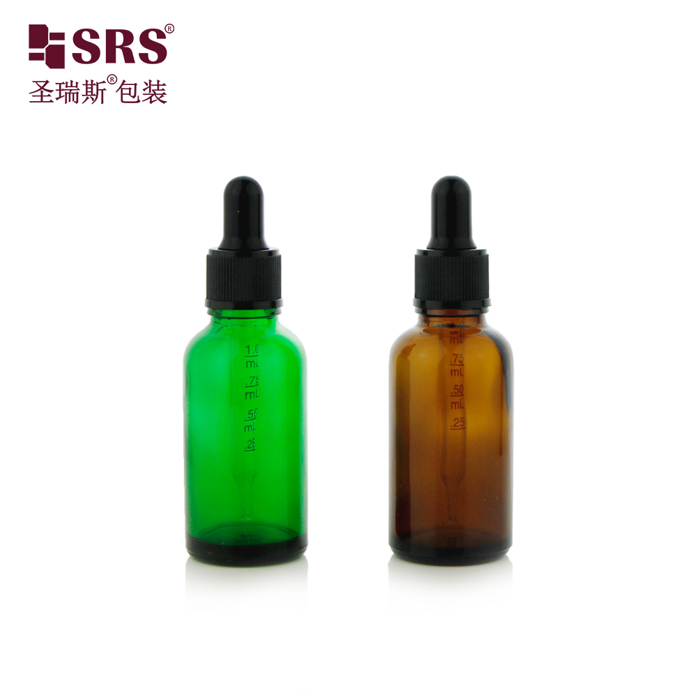 SRS Lace Ribbed General Cap Seven Capacity Clear Amber Blue Green Color Essential Oil Glass Dropper Bottle