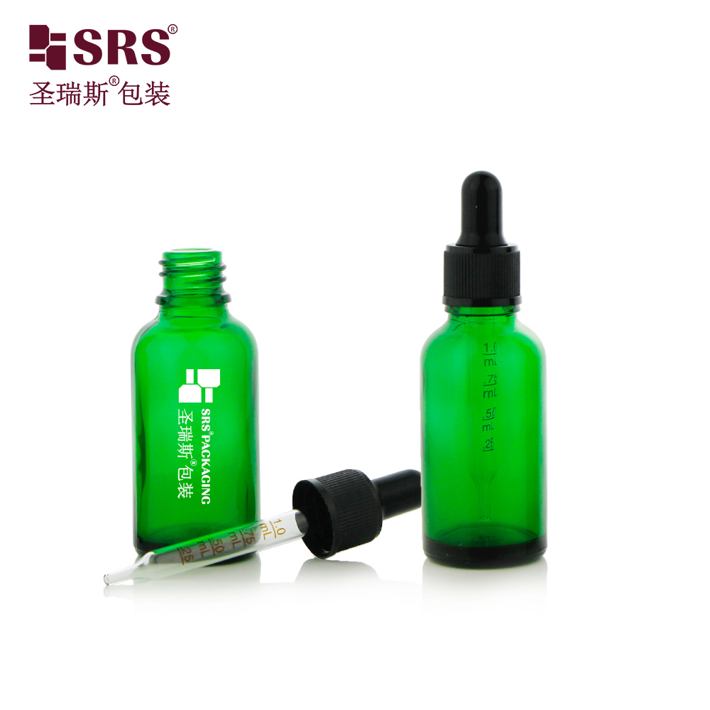 SRS Lace Ribbed General Cap Seven Capacity Clear Amber Blue Green Color Essential Oil Glass Dropper Bottle