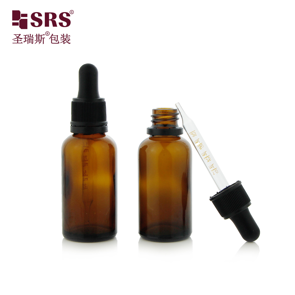 SRS Essential Oil Glass Dropper Bottle With Slender Ribbed With Tamper Evident Cap