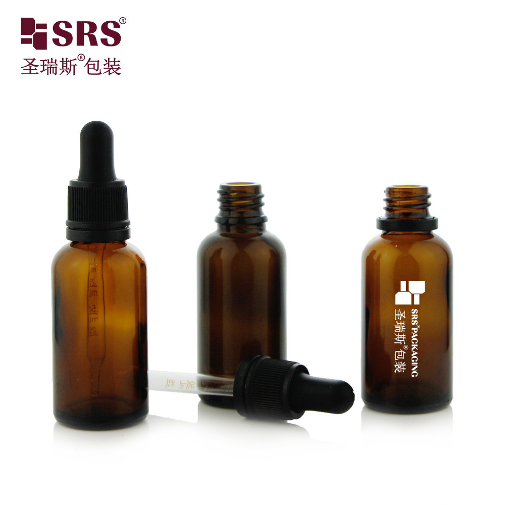 SRS Essential Oil Glass Dropper Bottle With Slender Ribbed With Tamper Evident Cap