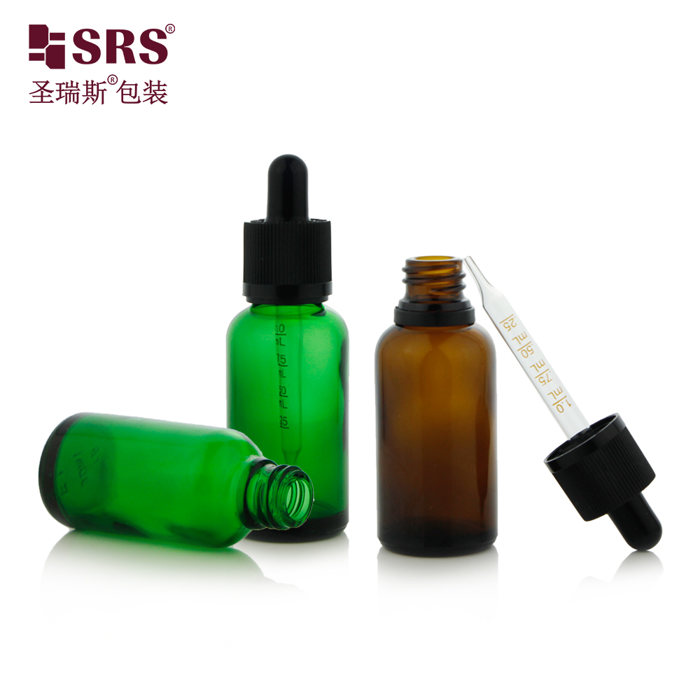 20ml 10ml 30ml 60ml Empty Custom Logo Refillable Face Essential Oil Glass Dropper Bottle tamper evident proof lid cap 