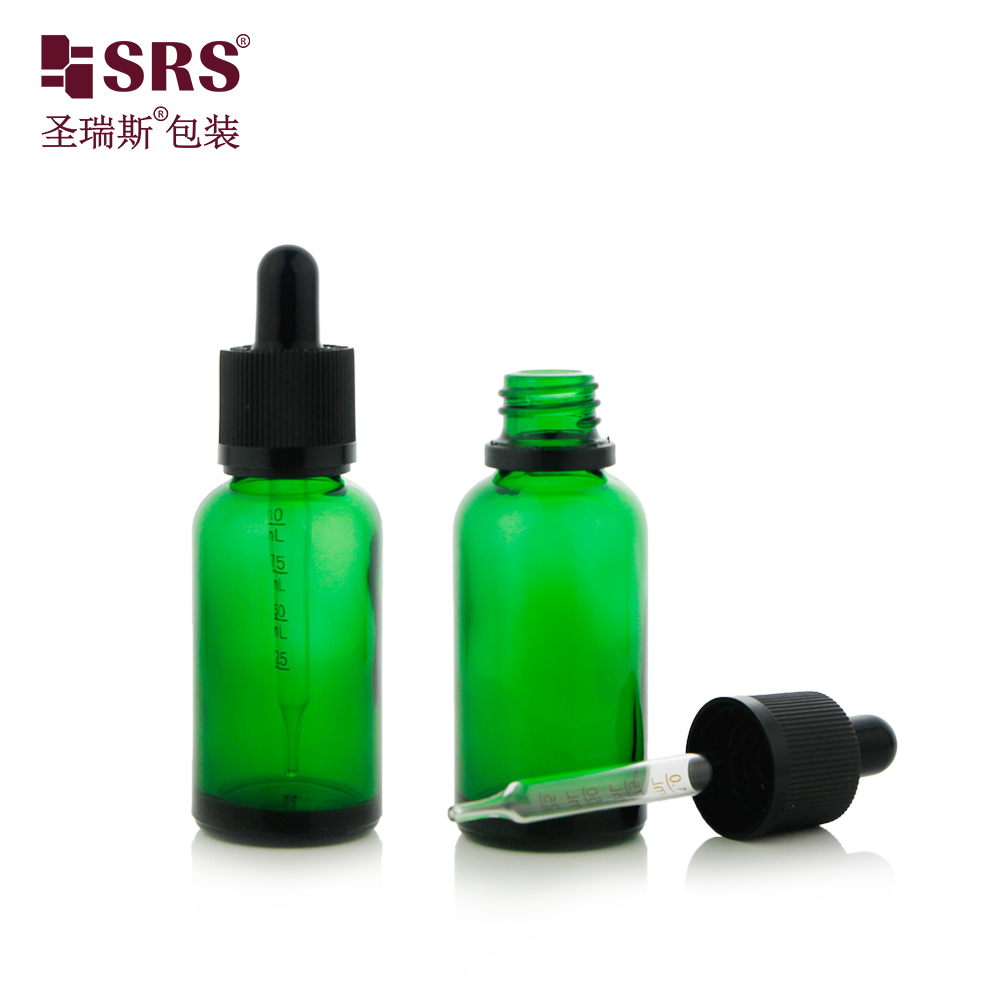 20ml 10ml 30ml 60ml Empty Custom Logo Refillable Face Essential Oil Glass Dropper Bottle tamper evident proof lid cap 