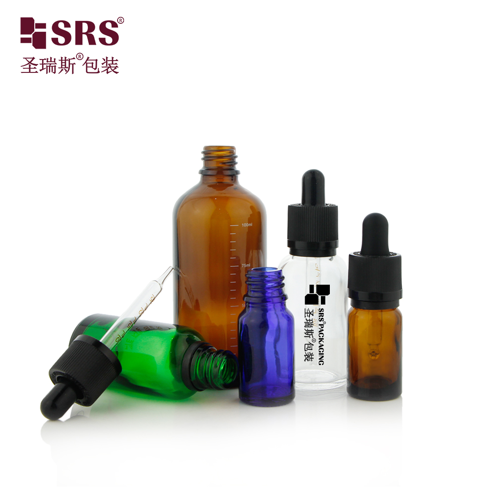 20ml 10ml 30ml 60ml Empty Custom Logo Refillable Face Essential Oil Glass Dropper Bottle tamper evident proof lid cap 