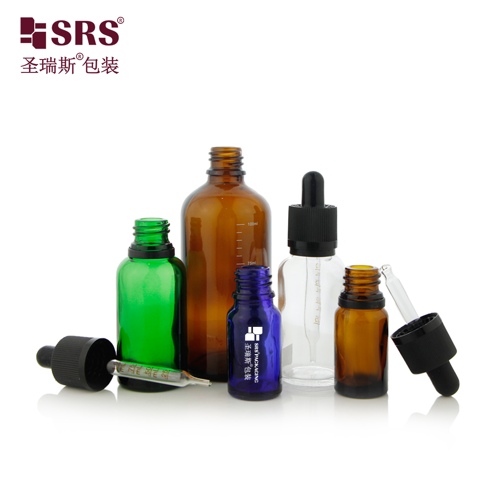 20ml 10ml 30ml 60ml Empty Custom Logo Refillable Face Essential Oil Glass Dropper Bottle tamper evident proof lid cap 