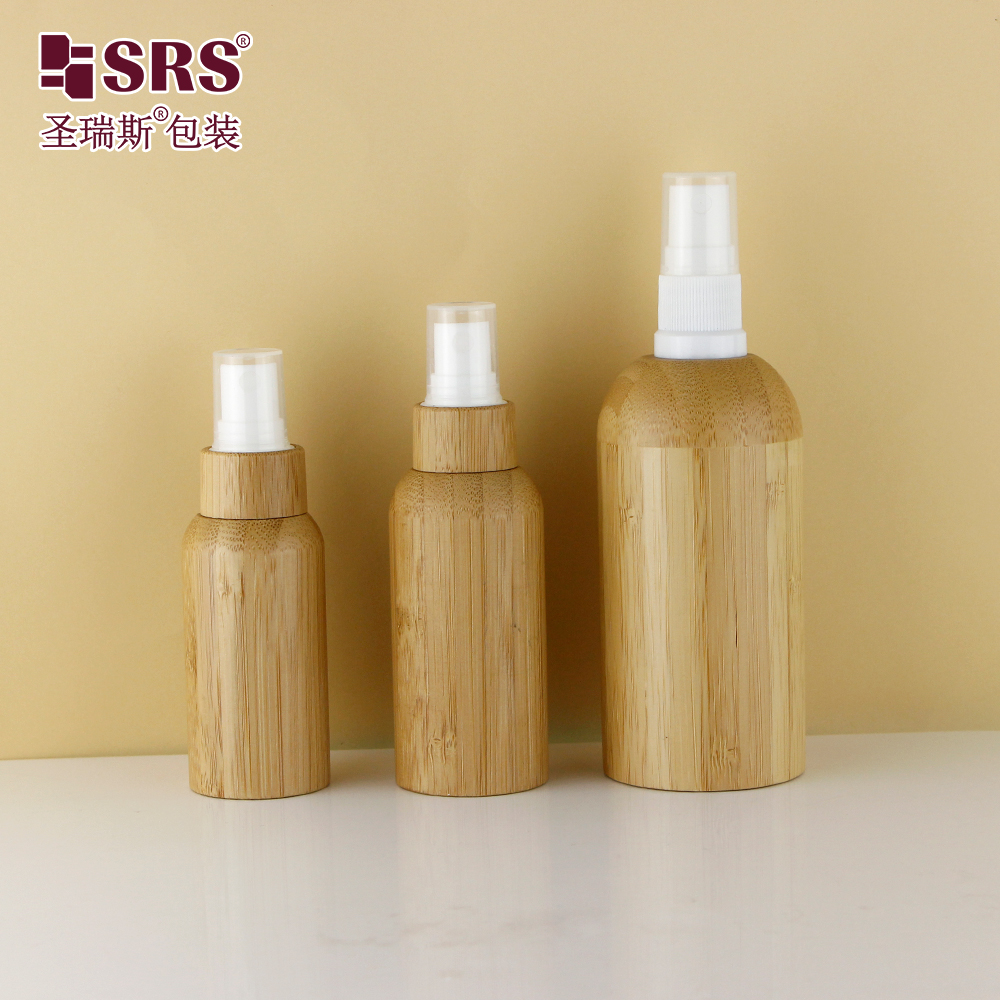 Wholesale Perfume Glass Bamboo Lid Lotion Spray Cream Cosmetic Packaging Set