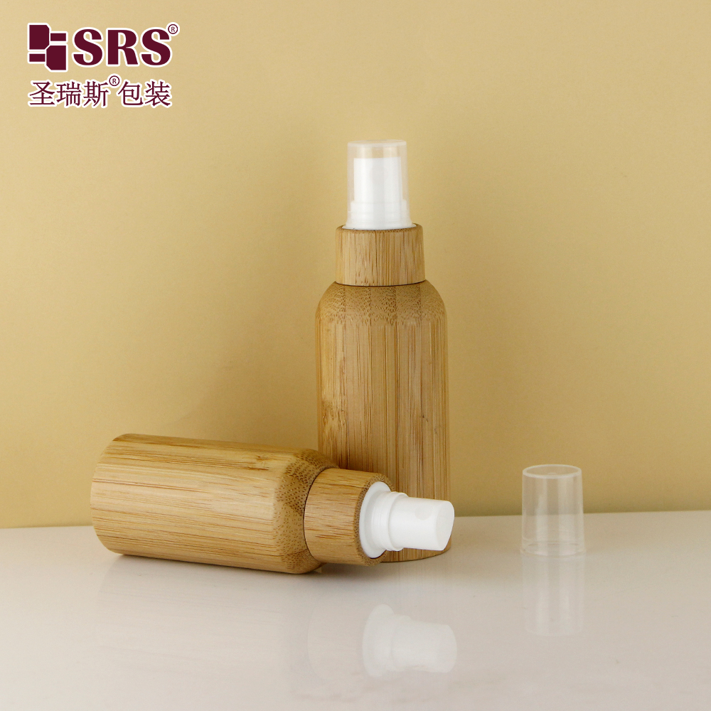 Wholesale Perfume Glass Bamboo Lid Lotion Spray Cream Cosmetic Packaging Set