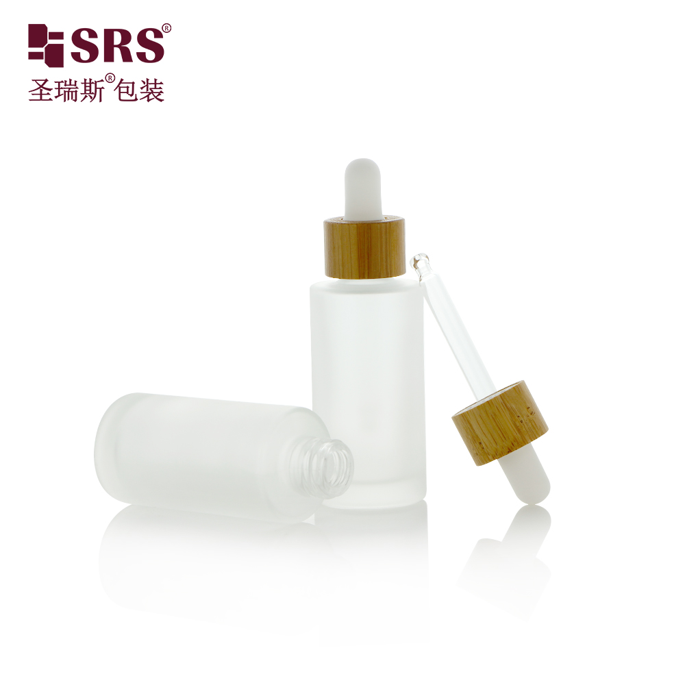 Empty Glass Essential Oil Bottle With Bamboo Shoulder 30ml Skin Serum Care Dropper Bottle