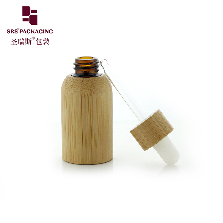 Labels Custom Amber Essential Oil Serum 15ml Glass Bottles With White Rubber Real Bamboo Dropper