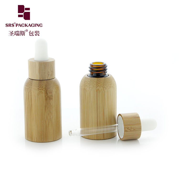 Labels Custom Amber Essential Oil Serum 15ml Glass Bottles With White Rubber Real Bamboo Dropper