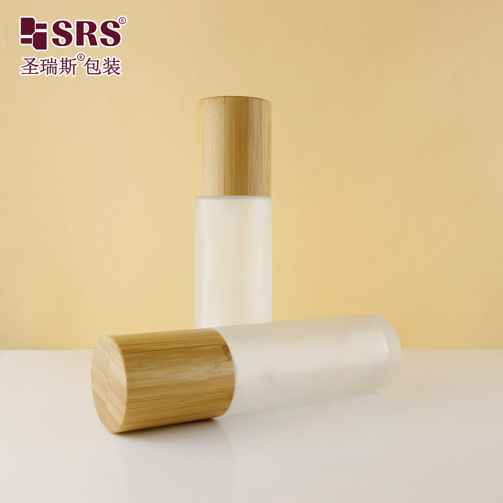 Empty Glass Bottle Perfume Spray Bottle With Bamboo Pump Lid 100ml Skin Care Packaging