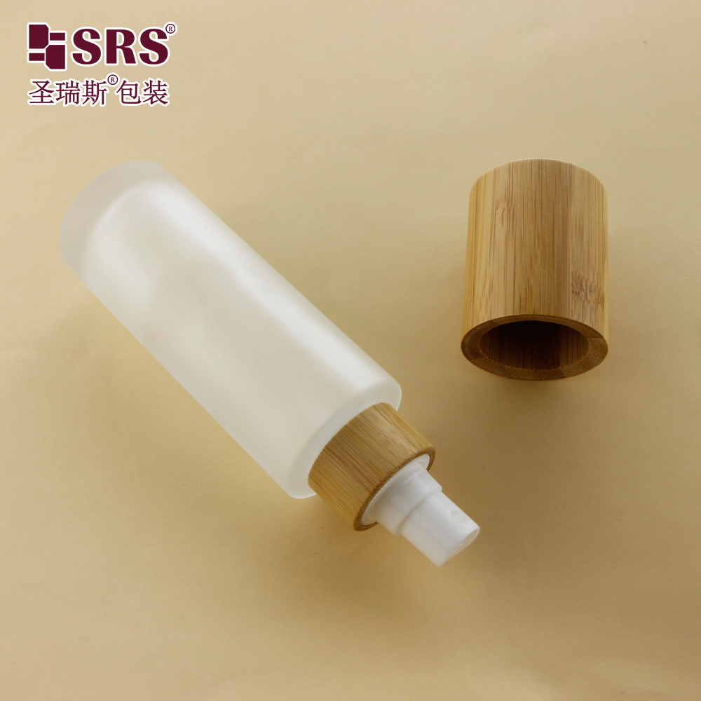 Empty Glass Bottle Perfume Spray Bottle With Bamboo Pump Lid 100ml Skin Care Packaging