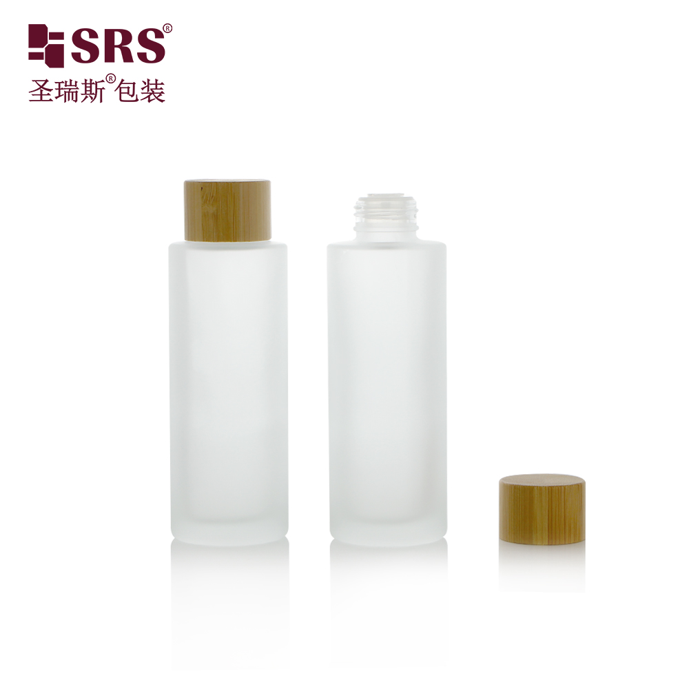 100ml Frosted Glass Bottles with Bamboo Screw Cap Lotion Bottle Essence Packaging Toner Glass Bottle