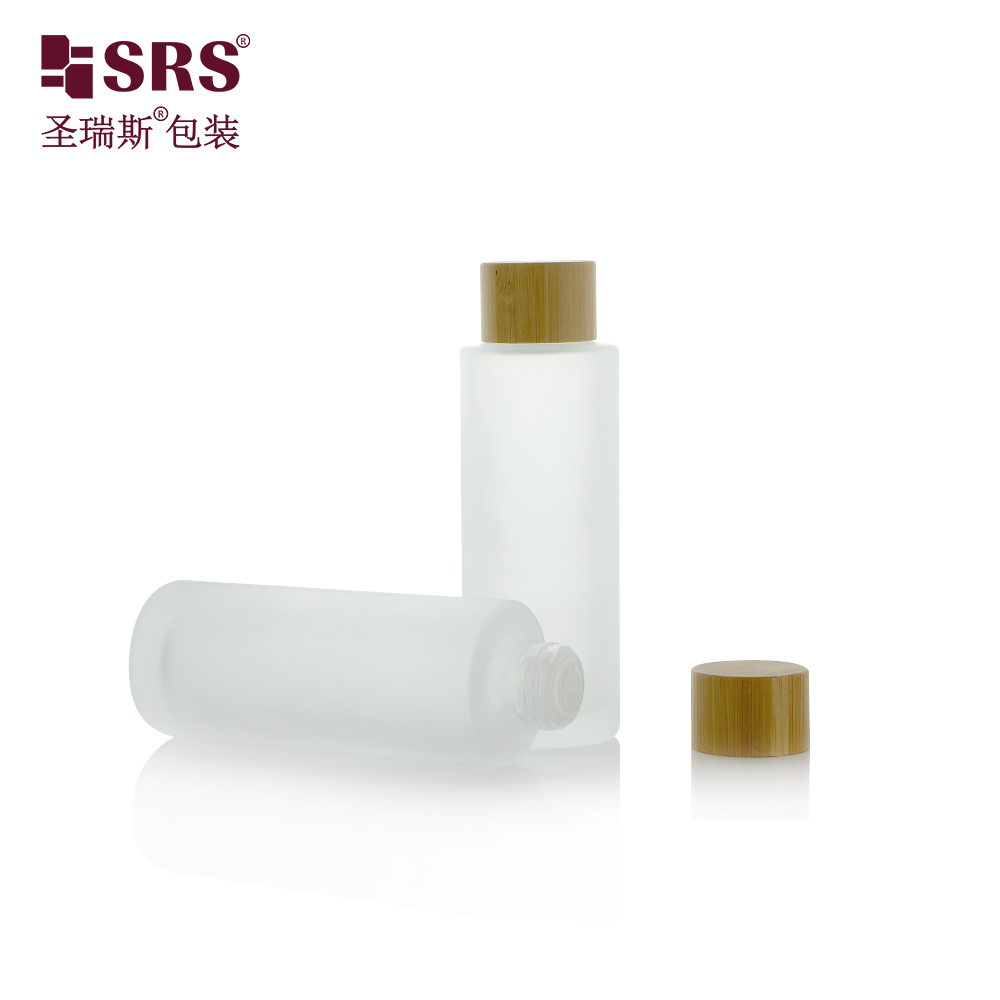 100ml Frosted Glass Bottles with Bamboo Screw Cap Lotion Bottle Essence Packaging Toner Glass Bottle