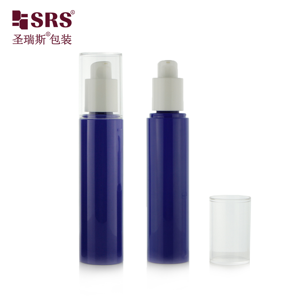 Luxury pet cosmetic bottle 80ml injection blue color empty pump bottle