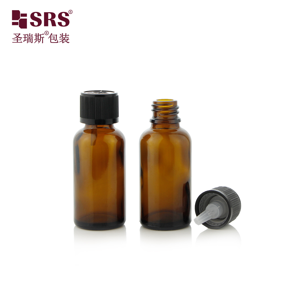 Child Screw Plastic Cap Tamper Evident Cap Amber Euro Essential Oil Glass Bottles