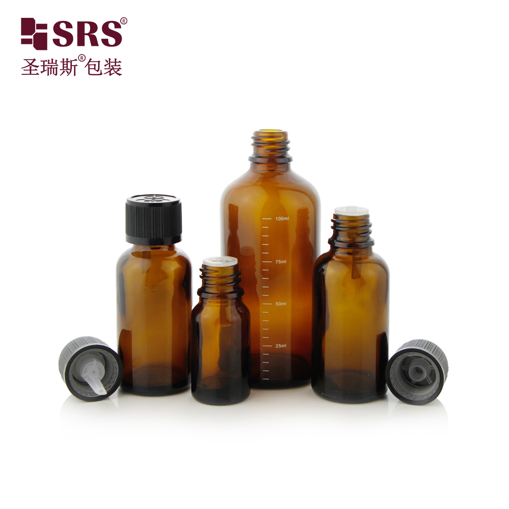 Child Screw Plastic Cap Tamper Evident Cap Amber Euro Essential Oil Glass Bottles