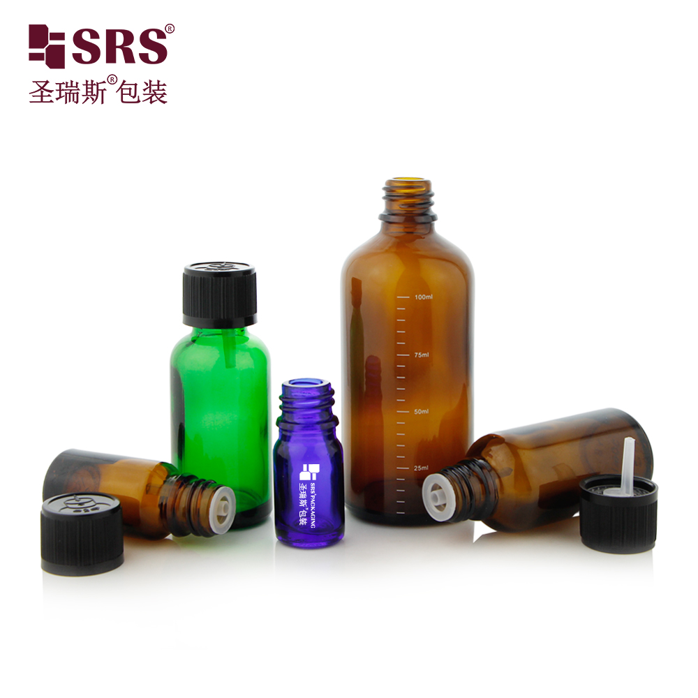 Child Screw Plastic Cap Tamper Evident Cap Amber Euro Essential Oil Glass Bottles