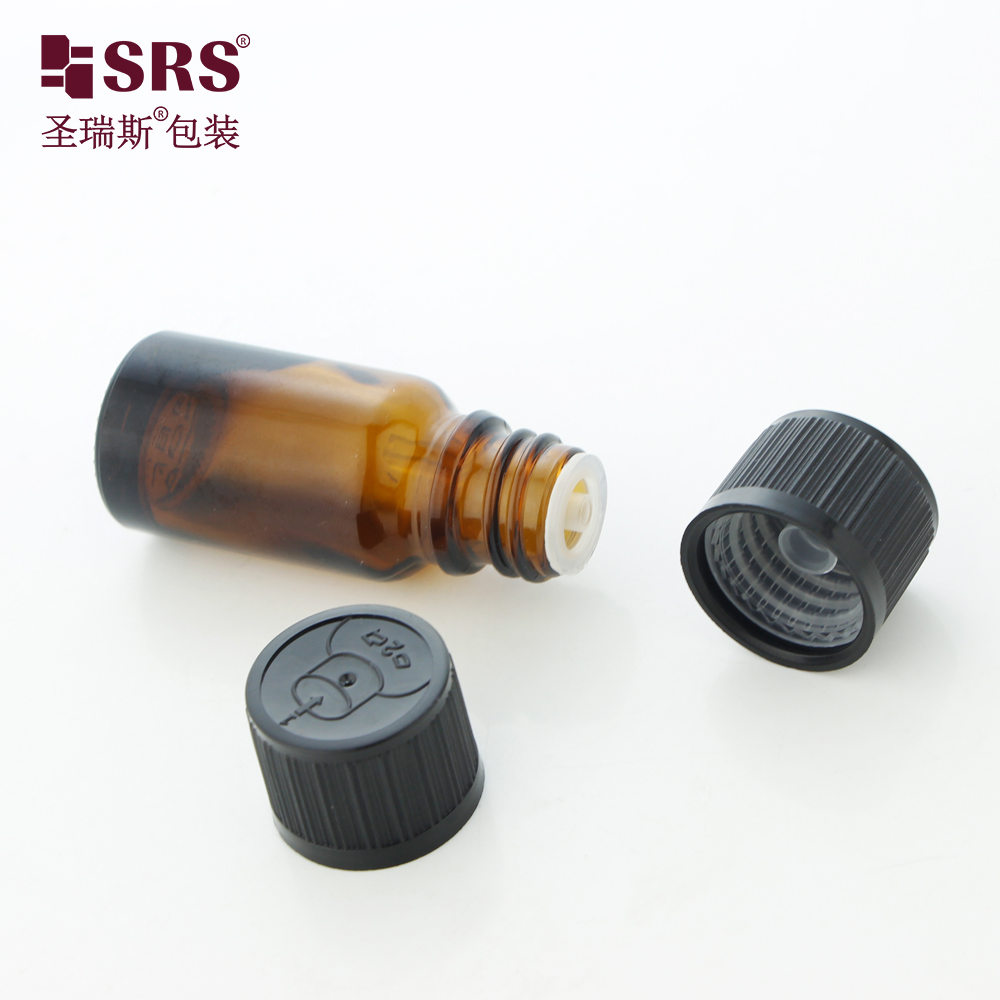 Child Screw Plastic Cap Tamper Evident Cap Amber Euro Essential Oil Glass Bottles