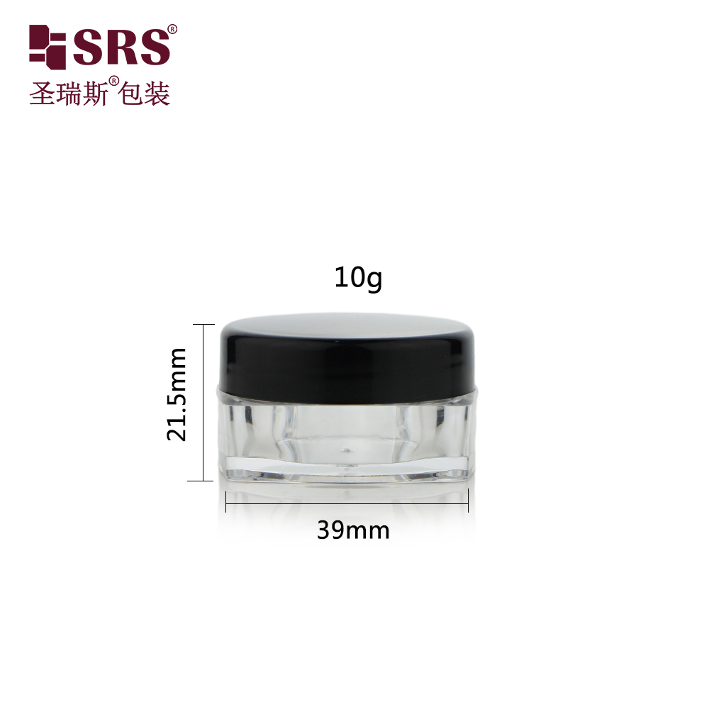 Mini Style 10g PS Transparent Square Shape Jar With PP Custom Color Round Cap