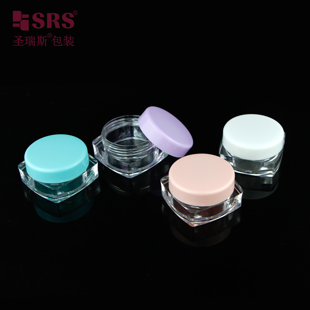 Mini Style 10g PS Transparent Square Shape Jar With PP Custom Color Round Cap