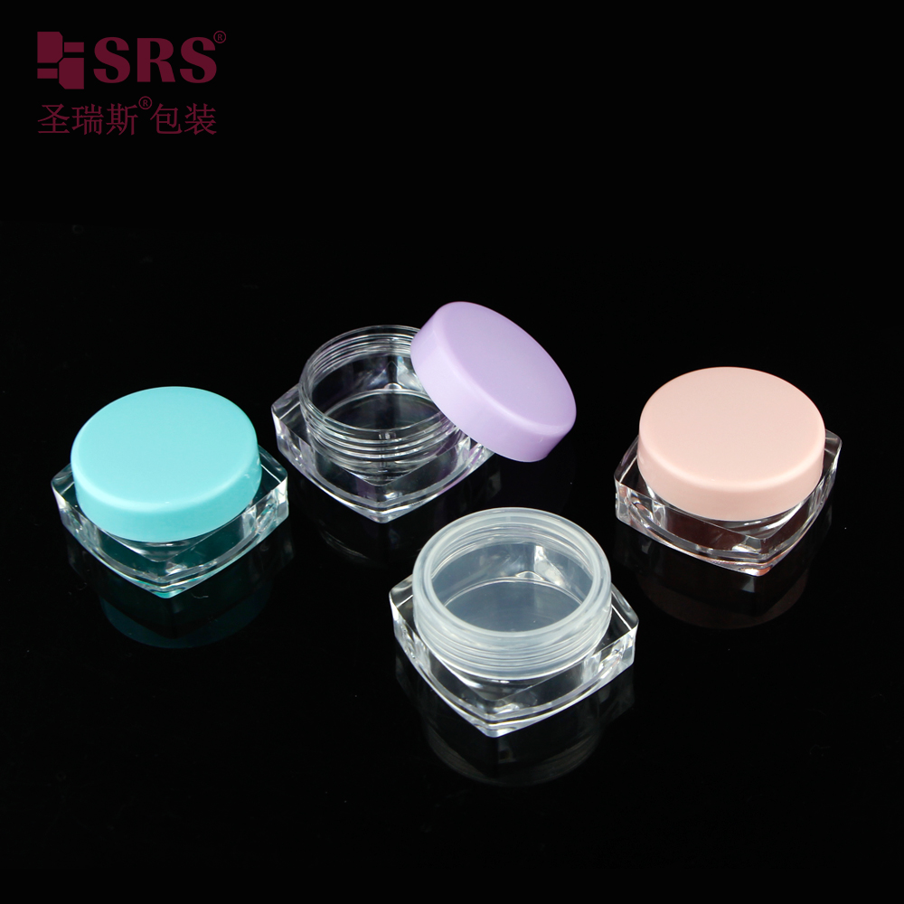 Mini Style 10g PS Transparent Square Shape Jar With PP Custom Color Round Cap