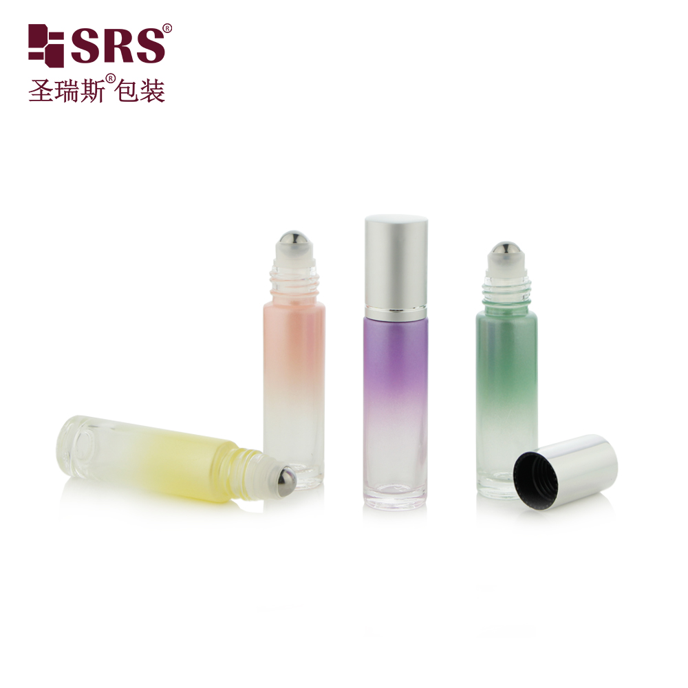 Wholesale Empty Essential Oil Perfume 10ml Frosted Colorful Glass Roll on Bottle with Metal Roller Ball