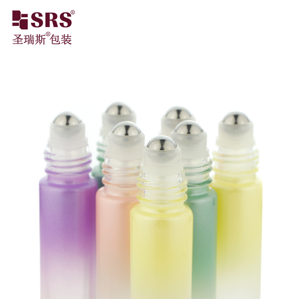 Wholesale Empty Essential Oil Perfume 10ml Frosted Colorful Glass Roll on Bottle with Metal Roller Ball